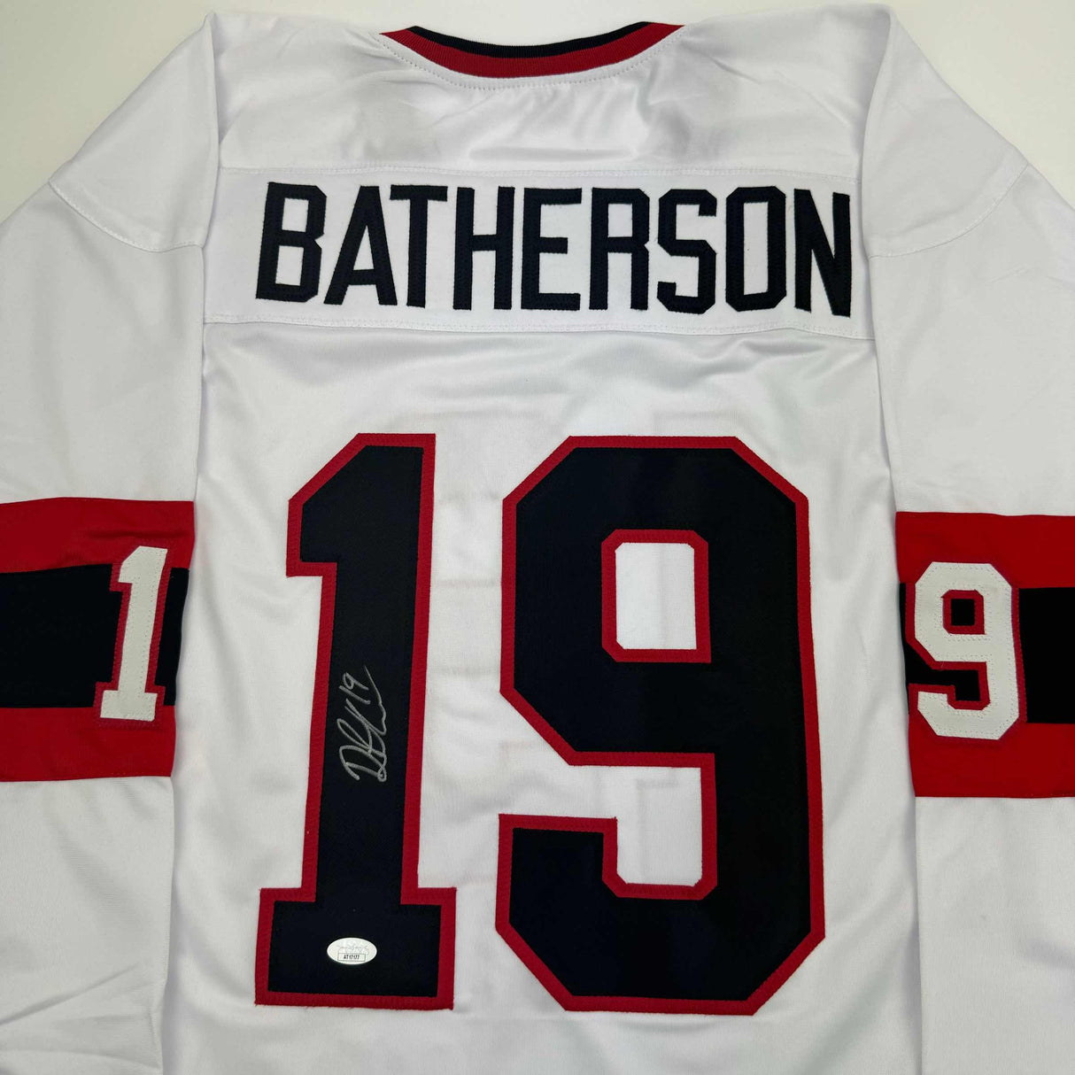 Camiseta de hockey blanca autografiada/firmada de Drake Batherson Ottawa JSA COA