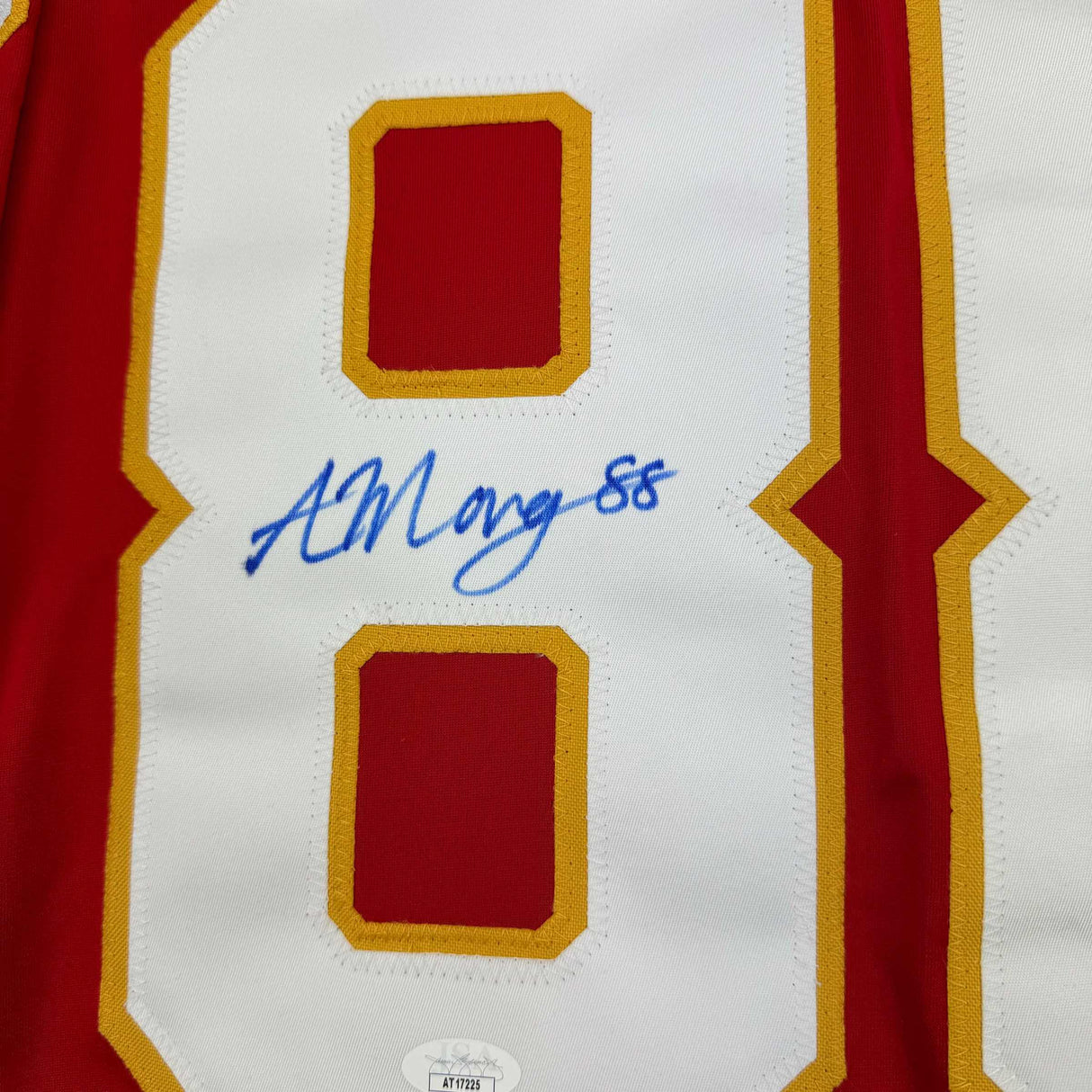 Framed Autographed/Signed Andrew Mangiapane 35x39 Calgary Red Hockey Jersey JSA COA