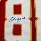 Framed Autographed/Signed Andrew Mangiapane 35x39 Calgary Red Hockey Jersey JSA COA