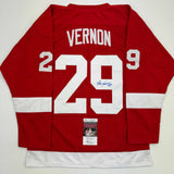 Autographed/Signed Mike Vernon Detroit Red Hockey Jersey JSA COA