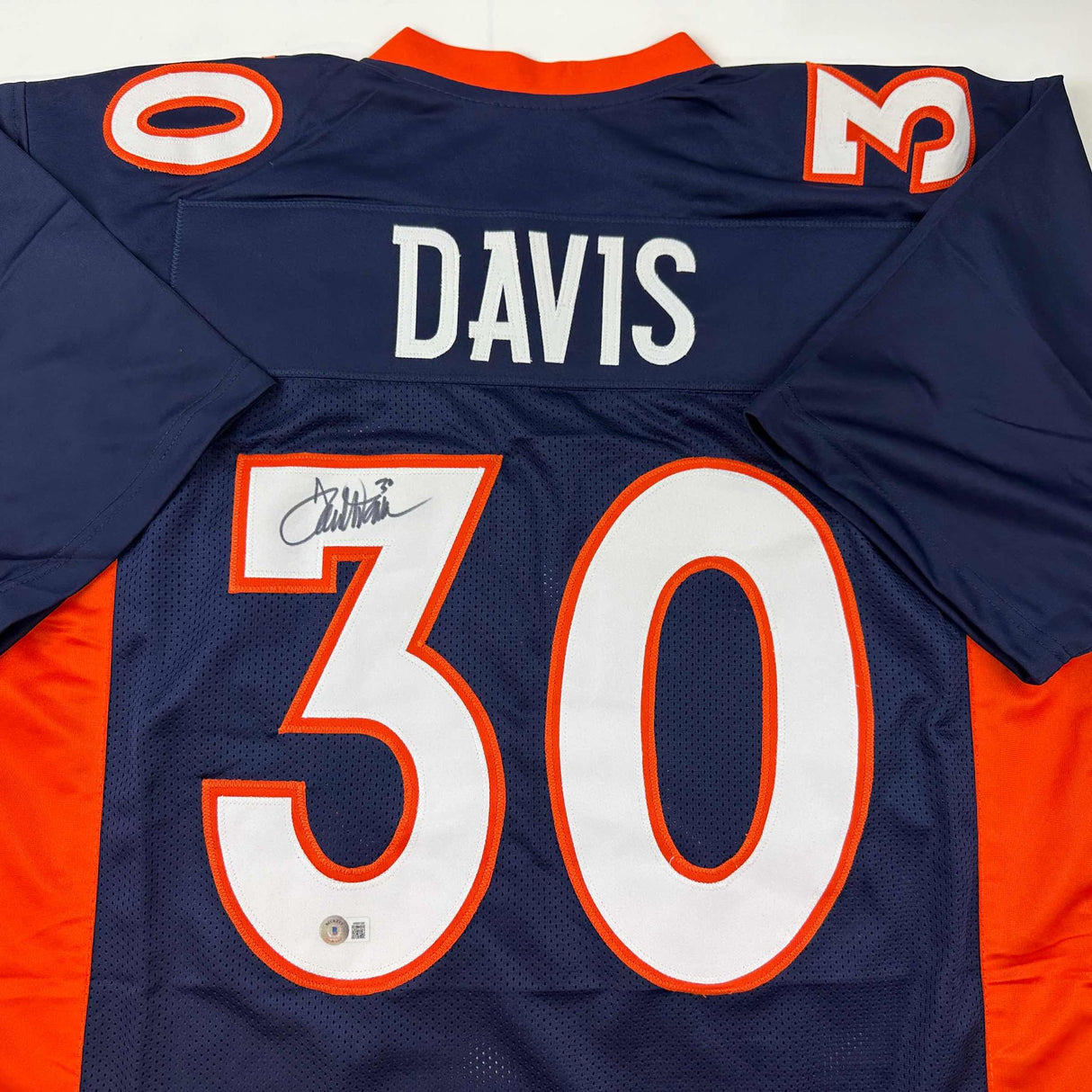 Camiseta de fútbol azul de Denver autografiada/firmada de Terrell Davis Beckett BAS COA
