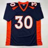 Camiseta de fútbol azul de Denver autografiada/firmada de Terrell Davis Beckett BAS COA