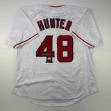 Camiseta de béisbol blanca de Anaheim de Los Ángeles, autografiada y firmada por Torii Hunter Beckett BAS COA