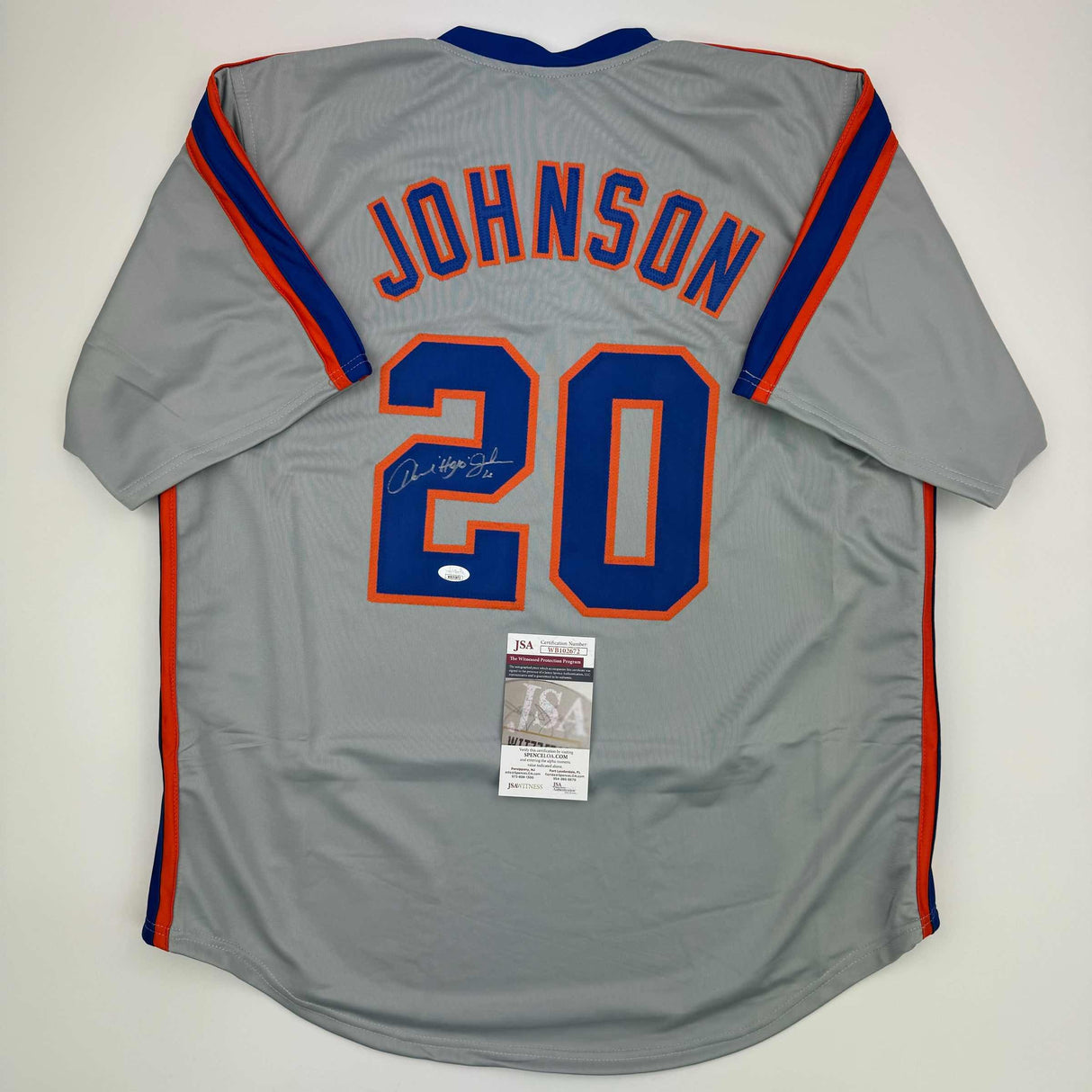 Camiseta de béisbol gris autografiada/firmada de Howard Johnson HOJO Nueva York JSA COA