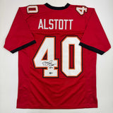Camiseta de fútbol roja de Tampa Bay autografiada/firmada por Mike Alstott Beckett BAS COA