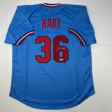 Camiseta de béisbol azul claro de Minnesota de Jim Kaat autografiada/firmada Beckett BAS COA
