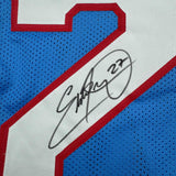Framed Autographed/Signed Eddie George 35x39 Tennessee Retro Blue Football Jersey Beckett BAS COA