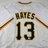 Autographed/Signed Ke'Bryan Hayes Pittsburgh White Baseball Jersey Beckett BAS COA