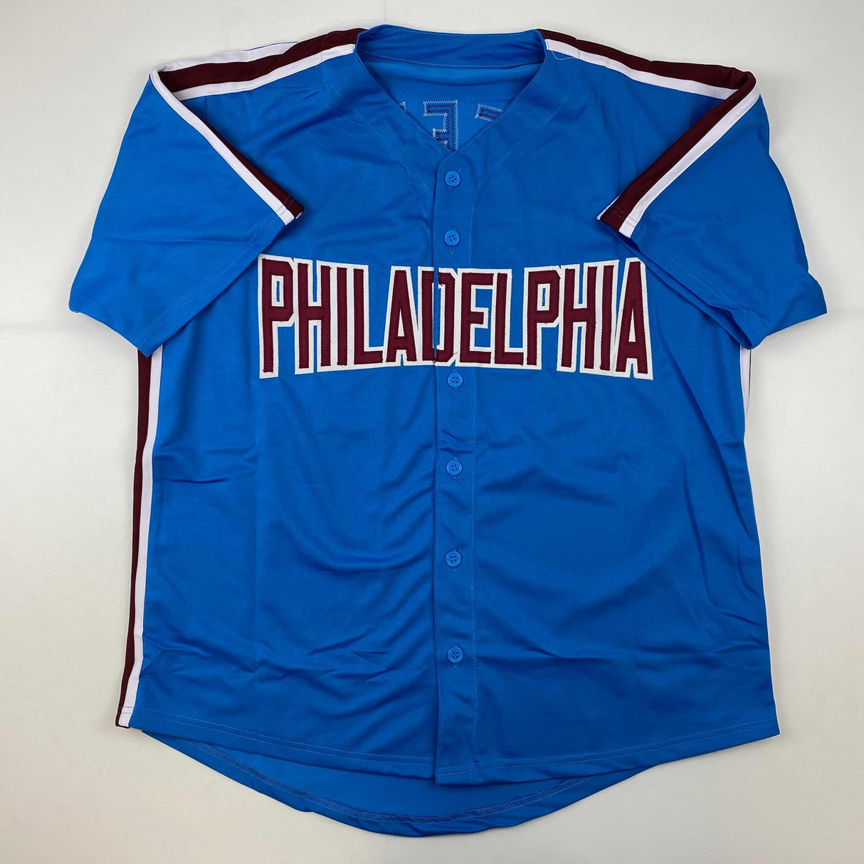 Camiseta de béisbol retro azul de Filadelfia de Zack Wheeler autografiada y firmada. PSA/Certificado de ADN.