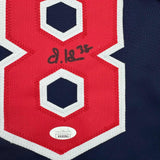 Camiseta de béisbol azul Cleveland de 35 x 39, enmarcada, autografiada y firmada por Steven Kwan (JSA COA)