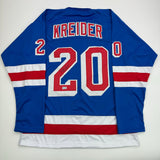 Camiseta de hockey azul de Nueva York autografiada/firmada de Chris Kreider Beckett BAS COA