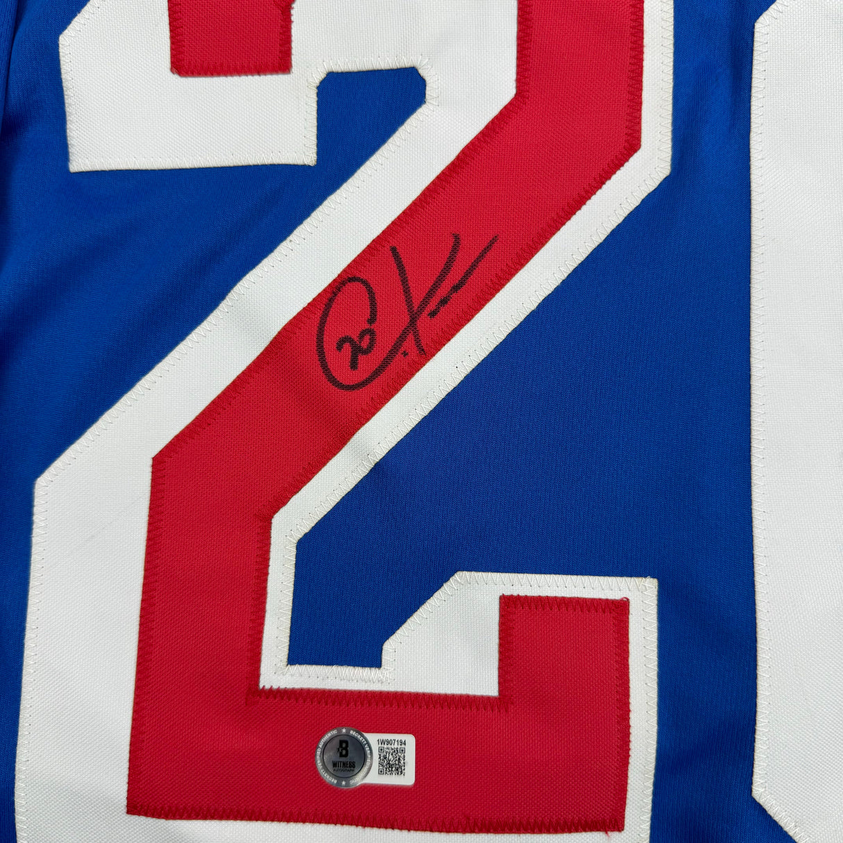 Camiseta de hockey azul de Nueva York autografiada/firmada de Chris Kreider Beckett BAS COA