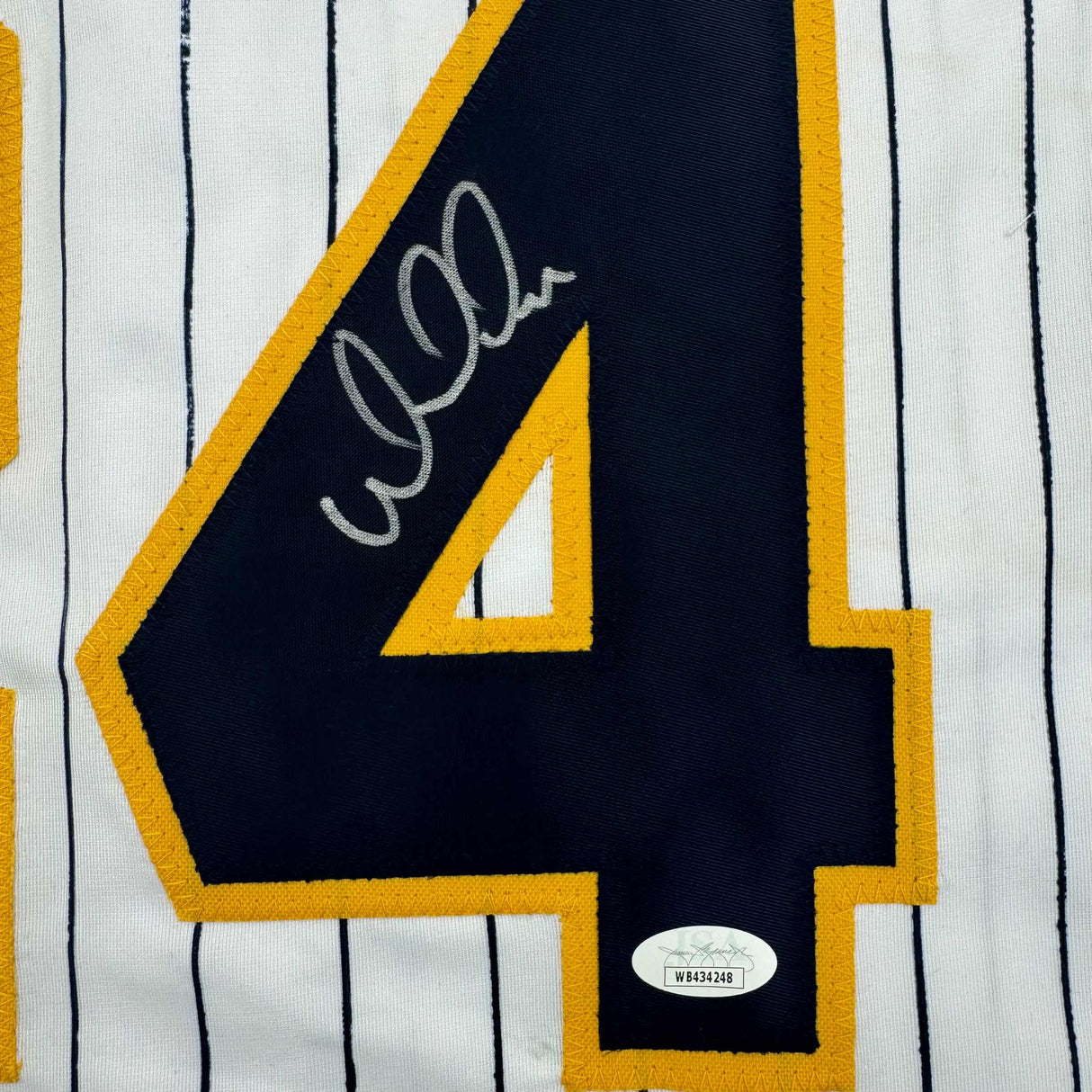 Camiseta de béisbol a rayas de William Contreras Milwaukee autografiada/firmada JSA COA
