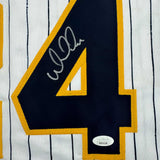 Camiseta de béisbol a rayas de William Contreras Milwaukee autografiada/firmada JSA COA