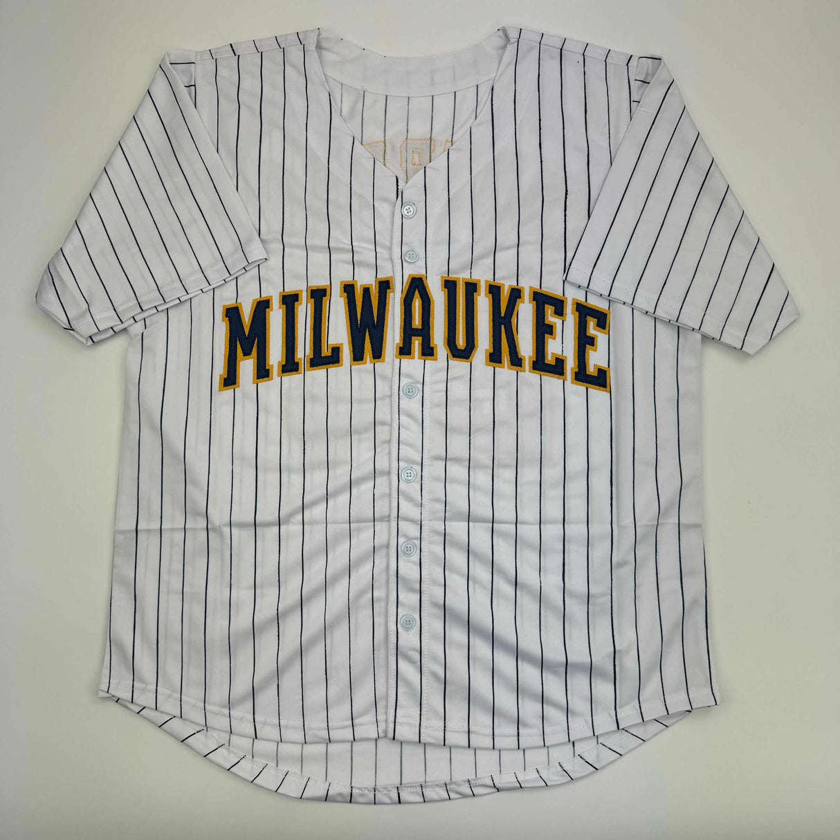 Camiseta de béisbol a rayas de William Contreras Milwaukee autografiada/firmada JSA COA