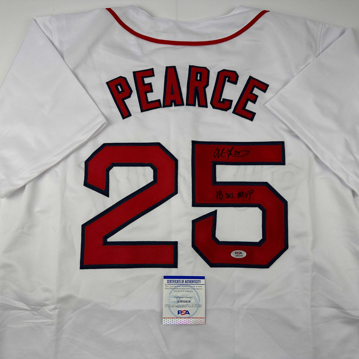 Camiseta de béisbol blanca de Boston, autografiada y firmada por Steve Pearce, número 18 de la Serie Mundial, MVP, PSA/CÓDIGO DE ADN