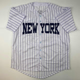 Autographed/Signed Aroldis Chapman New York Pinstripe Baseball Jersey Beckett BAS COA