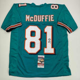 Camiseta de fútbol azul verdoso de Miami autografiada/firmada por OJ McDuffie (JSA COA)