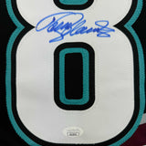 Framed Autographed/Signed Teemu Selanne 35x39 Anaheim Black Retro Hockey Jersey JSA COA