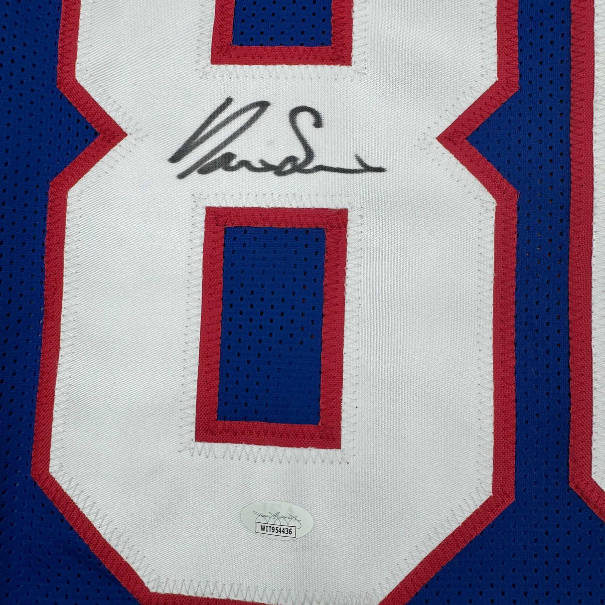 Framed Autographed/Signed Darius Slayton 35x39 New York Retro Blue Football Jersey JSA COA