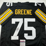Autographed/Signed Mean Joe Greene HOF 87 Pittsburgh Black Football Jersey JSA COA