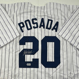 Autographed/Signed Jorge Posada New York Pinstripe Baseball Jersey Beckett BAS COA