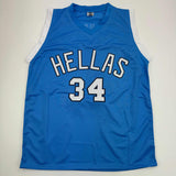 Autographed/Signed Giannis Antetokounmpo Greece Blue Olympic Basketball Jersey JSA COA