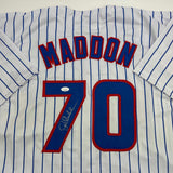 Camiseta de béisbol a rayas de Chicago de Joe Maddon autografiada/firmada JSA COA