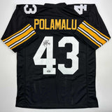 Camiseta de fútbol retro negra de Pittsburgh de Troy Polamalu autografiada/firmada JSA COA