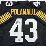 Camiseta de fútbol retro negra de Pittsburgh de Troy Polamalu autografiada/firmada JSA COA