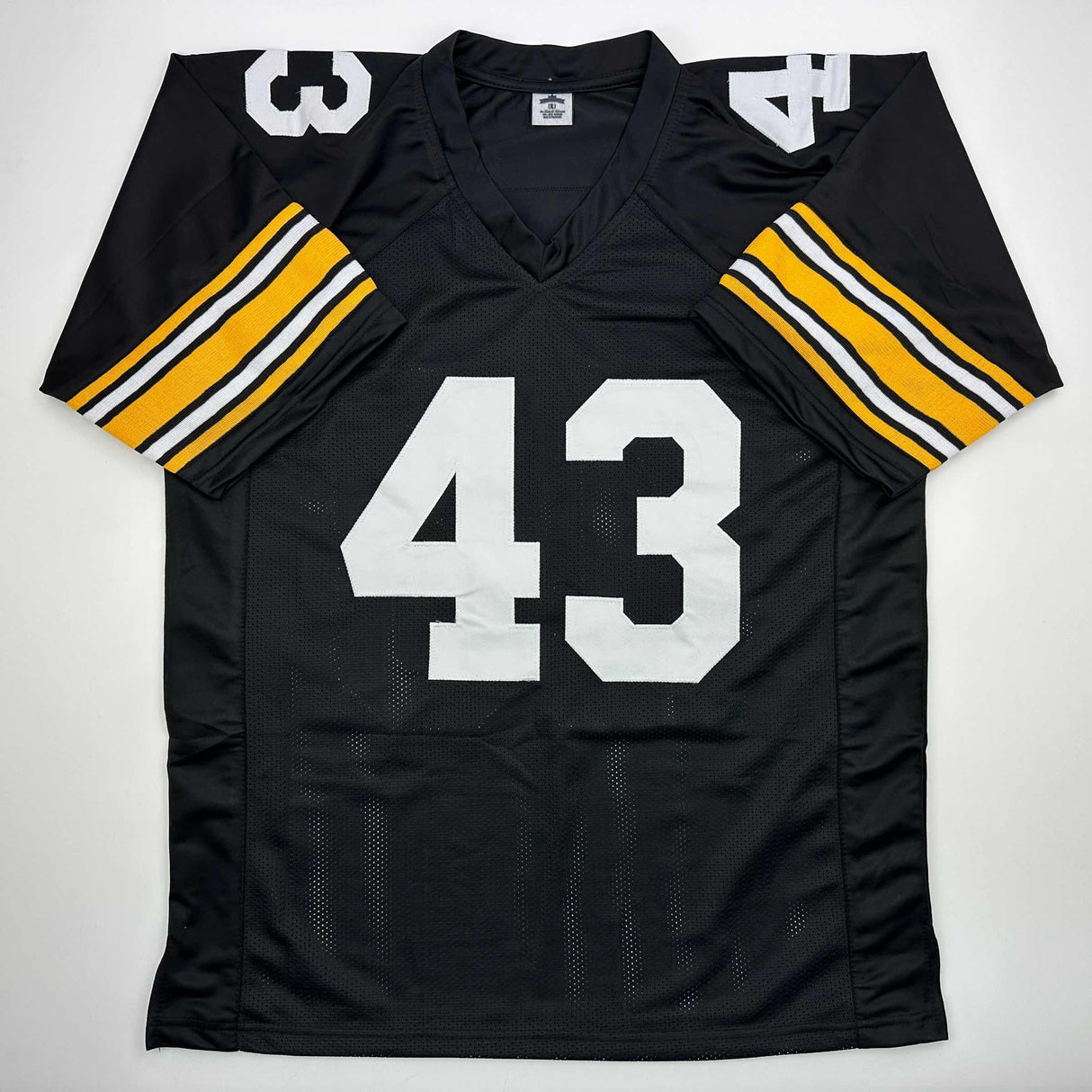 Camiseta de fútbol retro negra de Pittsburgh de Troy Polamalu autografiada/firmada JSA COA