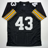 Camiseta de fútbol retro negra de Pittsburgh de Troy Polamalu autografiada/firmada JSA COA