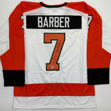 Camiseta de hockey blanca de Filadelfia de Bill Barber autografiada/firmada Beckett BAS COA