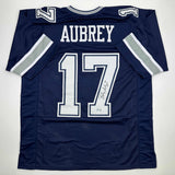 Camiseta de fútbol azul de Dallas de Brandon Aubrey autografiada/firmada Beckett BAS COA