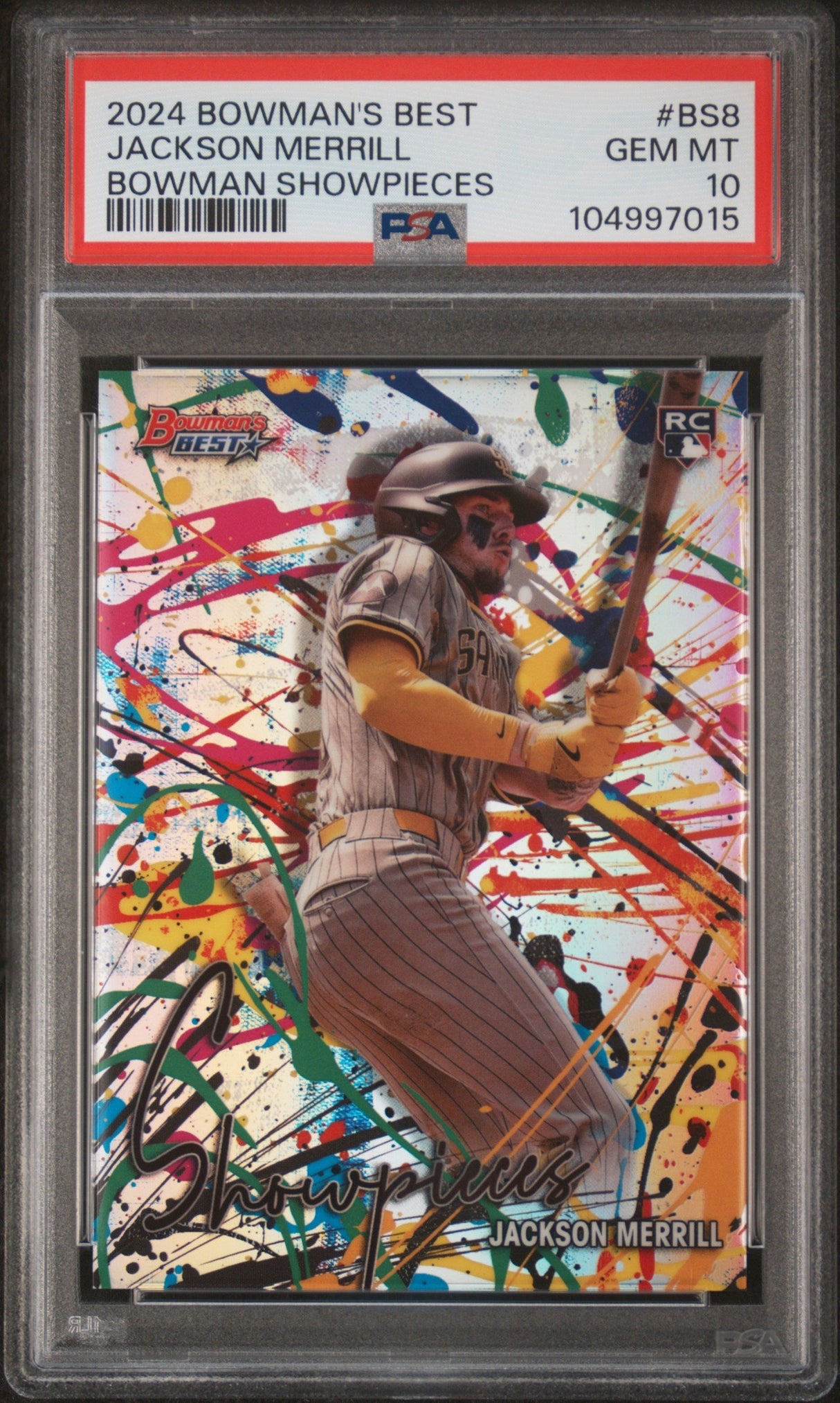 Tarjeta de béisbol Bowman Showpieces Rookie RC de Jackson Merrill #BS8, clasificada como la mejor de 2024 de Topps Bowmans, PSA 10 Gem Mint