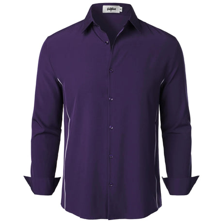 VATPAVE Mens Stretch Dress Shirts Business Formal Shirts Long Sleeve Slim Fit Button Down Shirts Wedding Prom Shirts Small Dark Purple - Lootquake