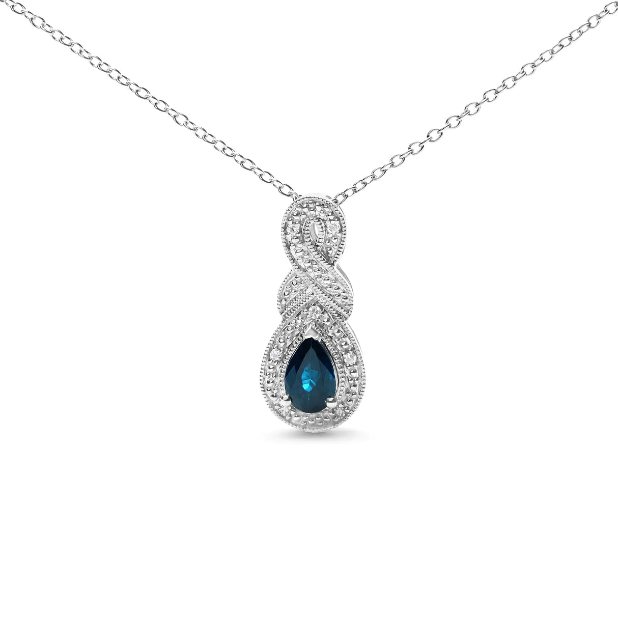 Collar con colgante de gota infinita de 45 cm con zafiro pera de 6 x 4 mm y detalles de diamantes en plata de ley 925 (color HI, claridad SI1-SI2)
