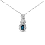 Collar con colgante de gota infinita de 45 cm con zafiro pera de 6 x 4 mm y detalles de diamantes en plata de ley 925 (color HI, claridad SI1-SI2)