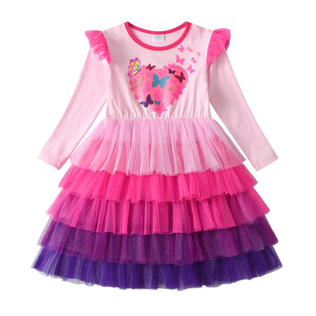 VIKITA Girls Dresses for Winter Long Sleeve Toddler Dresses Birthday Party Tulle Dresses for Bid Kids LH2311 12T Pink - Lootquake