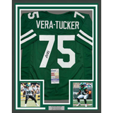 Framed Autographed/Signed Alijah Vera-Tucker 35x39 New York Green Football Jersey JSA COA