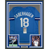 Framed Autographed/Signed Bret Saberhagen 35x39 Kansas City Light Blue Baseball Jersey JSA COA