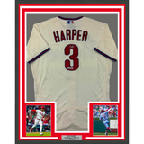 Framed Autographed/Signed Bryce Harper 35x39 Philadelphia Phillies Cream Authentic Baseball Jersey Fanatics & MLB COA