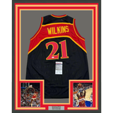 Camiseta de baloncesto negra de Atlanta, enmarcada, autografiada y firmada por Dominique Wilkins, 35 x 39, JSA COA