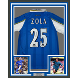 Camiseta de fútbol azul del Chelsea FC Beckett BAS COA, enmarcada, autografiada y firmada por Gianfranco Zola, 35 x 39
