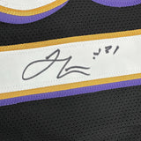 Framed Autographed/Signed Jamal Lewis 35x39 Baltimore Black Football Jersey JSA COA