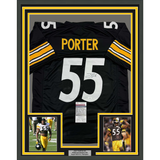 Framed Autographed/Signed Joey Porter Sr. 35x39 Pittsburgh Black Football Jersey JSA COA