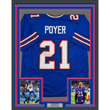 Camiseta de fútbol azul búfalo de Jordan Poyer, enmarcada, autografiada y firmada, 35 x 39, Beckett BAS COA