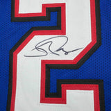 Camiseta de fútbol azul búfalo de Jordan Poyer, enmarcada, autografiada y firmada, 35 x 39, Beckett BAS COA