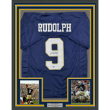 Framed Autographed/Signed Kyle Rudolph 35x39 Notre Dame Blue College Football Jersey Beckett BAS COA