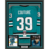 Framed Autographed/Signed Logan Couture 35x39 San Jose Teal Hockey Jersey JSA COA